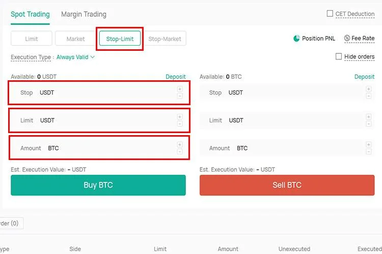 آموزش پلتفرم تبادل کوینکس انجام معاملات Stop Limit